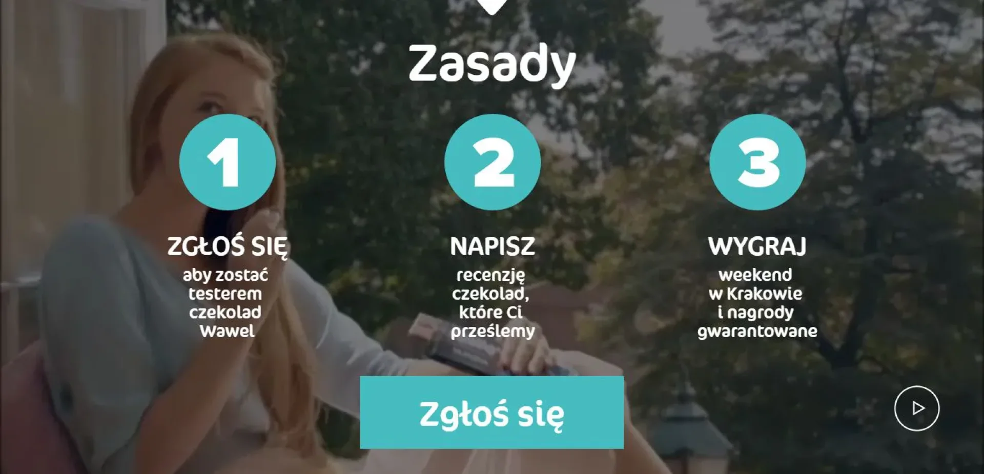 Zasady - część strony z filmem w tle