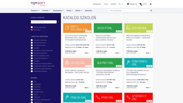 Katalog szkoleń zintegrowany z CRM, sklep internetowy i strona firmowa dla TQMsoft