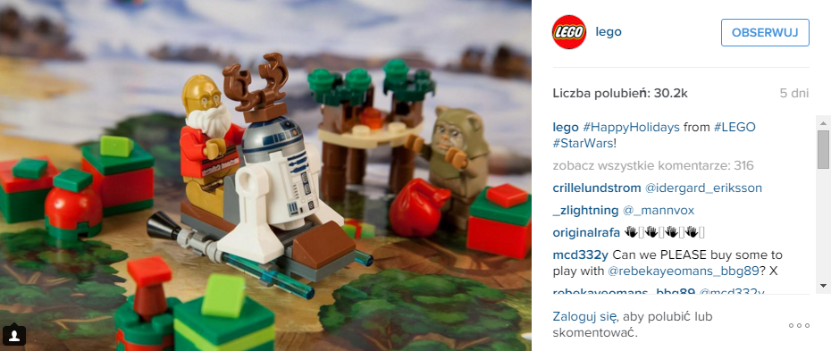 Zrzut profilu Lego na instagramie