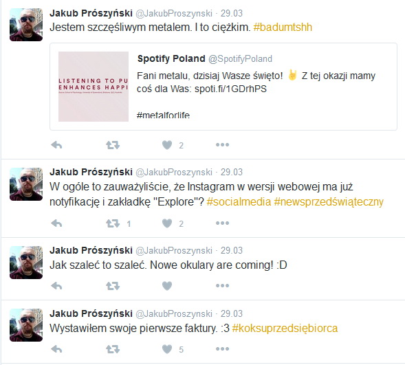 Zrzut profilu Jakuba Prószyńskiego na Twitterze 